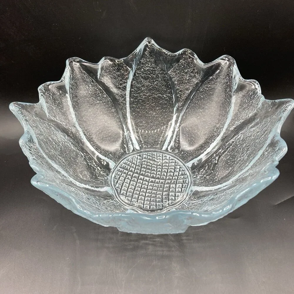 Vtg 1976 Blenko Glass Clear Crystal Dahlia Flower Salad Serving Fruit Bowl 12.5